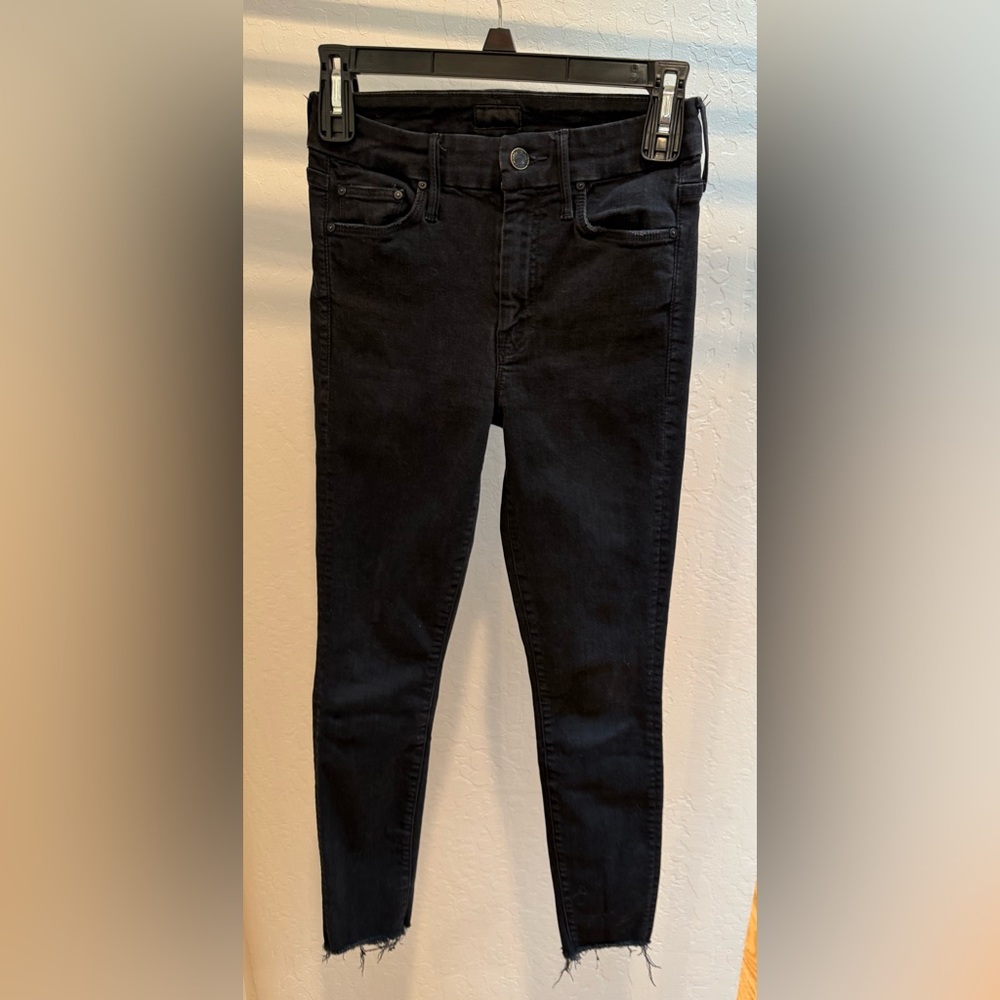 Mother the looker Fray Black Skinny Jeans 25